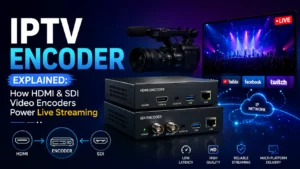 IPTV encoder device converting HDMI and SDI video into an IP stream